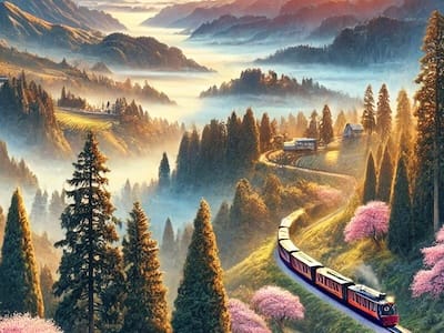 AI Image of Alishan depicting the train there
